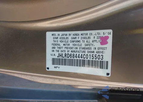 2004 Honda Cr-V Lx z USA, uszkodzony, nr VIN JHLRD68444C015503